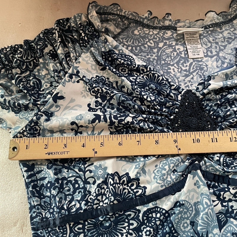 Vintage Y2K Fashion Bug Babydoll Shirt Women 14/16 White Blue Floral Asymmetric - Picture 5 of 9